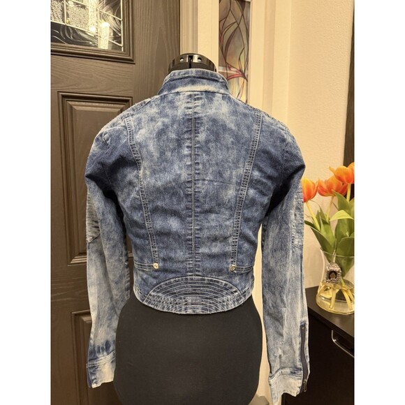 Rare Vintage Y2k Acid Wash Denim Asymmetrical Jacket Wow Couture Size S - Picture 2 of 7
